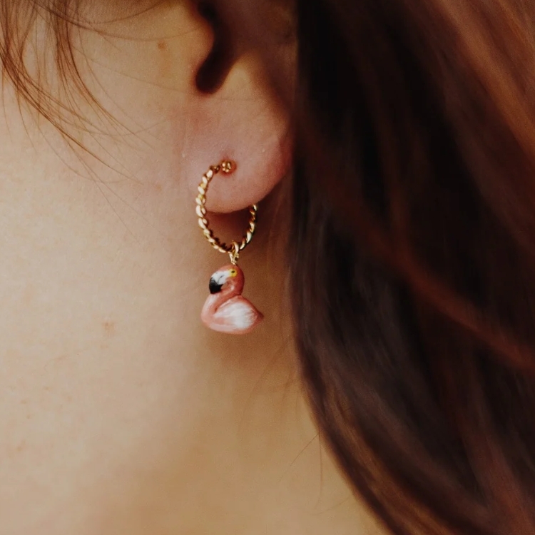 紅鸛耳環迷你圈型耳環-單只