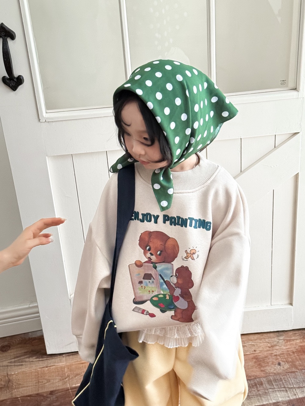 兩色熊熊狗狗加絨圓領上衣