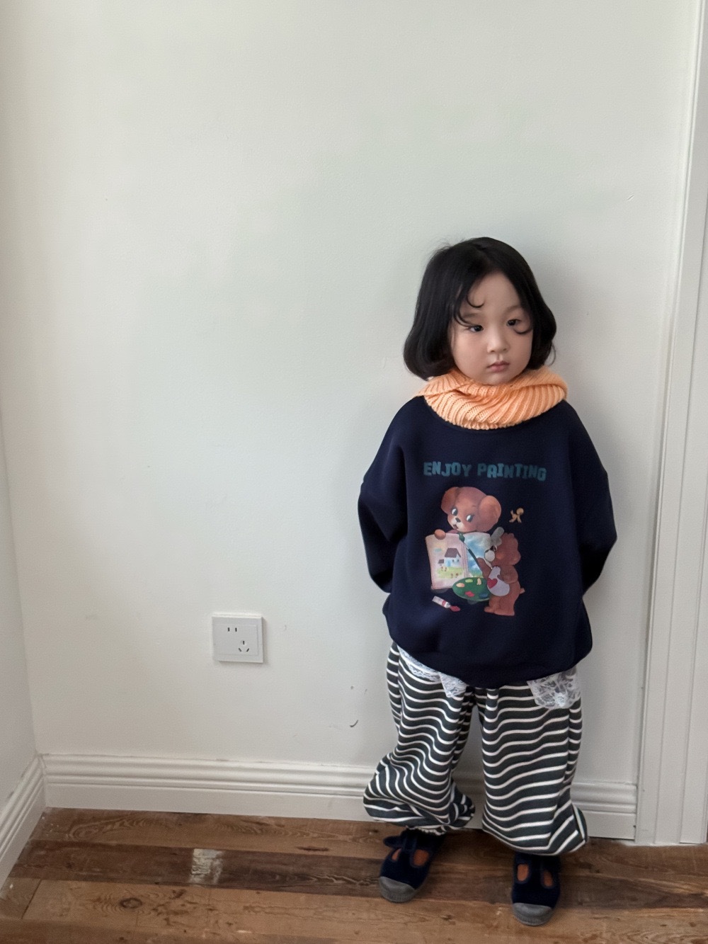 兩色熊熊狗狗加絨圓領上衣