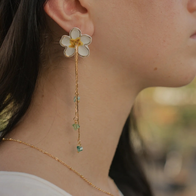 梨花單墜瓷耳環