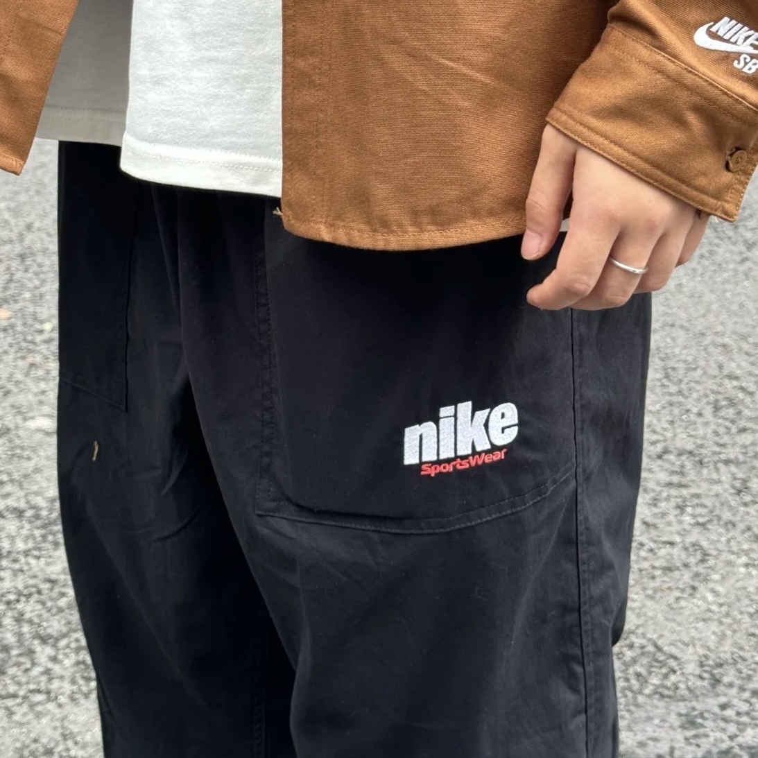 Nike Club 復古直筒梭織 寬鬆長褲 黑色 HQ1572-010