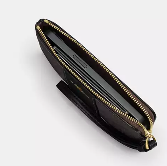 [U] COACH GOLD/TAN/BROWN CW854 CORNER ZIP WRISTLET IN SIGNATURE CANVAS WITH STRIPE, 196395558902 (UCO81)