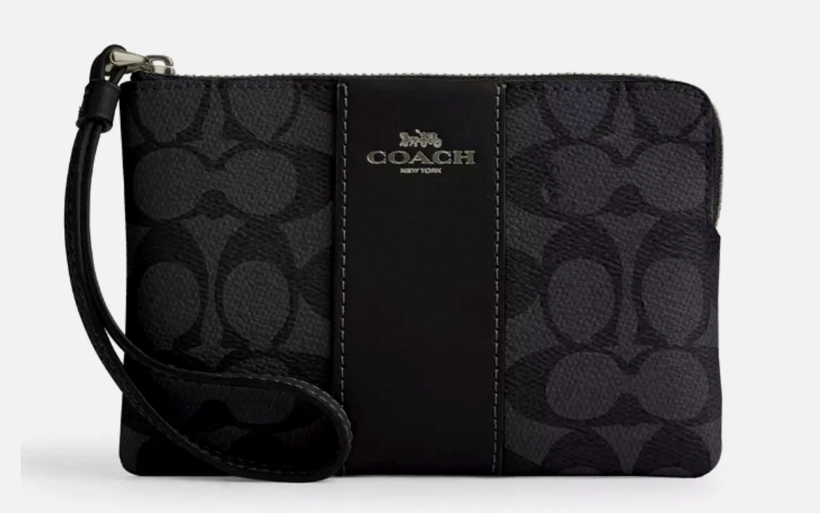 [U] COACH GUNMETAL/CHARCOAL/BLACK CW854 CORNER ZIP WRISTLET IN SIGNATURE CANVAS WITH STRIPE, 196395548460 (UCO82)