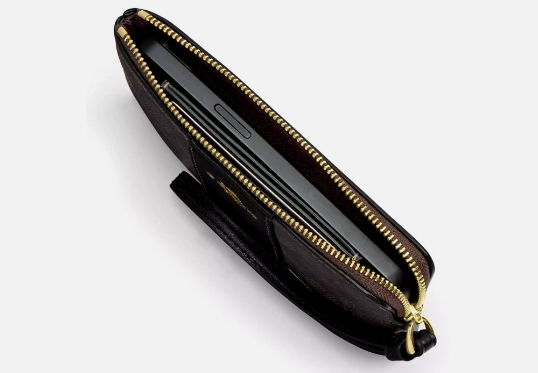 [U] COACH SILVER/SAND/TAUPE CW854 CORNER ZIP WRISTLET IN SIGNATURE CANVAS WITH STRIPE, 196395548491 (UCO86)