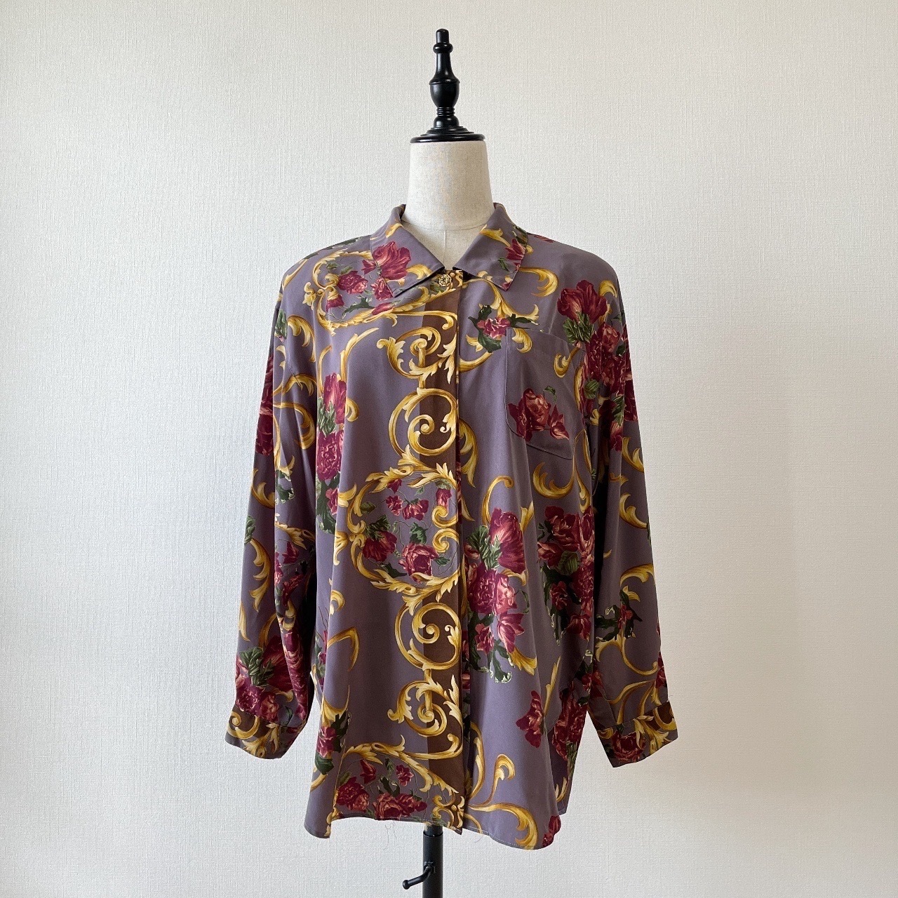 灰紫色宮廷乾花巴洛克長袖古著上衣