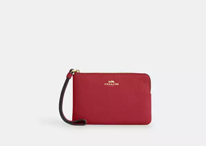 [U] COACH IM/TRUE RED CP483 PEBBLED LEATHER CORNER ZIP WALLET, 198685000528 (UCO92)