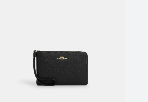 [U] COACH IM/BLACK CP483 PEBBLED LEATHER CORNER ZIP WALLET, 196395197729 (UCO93)
