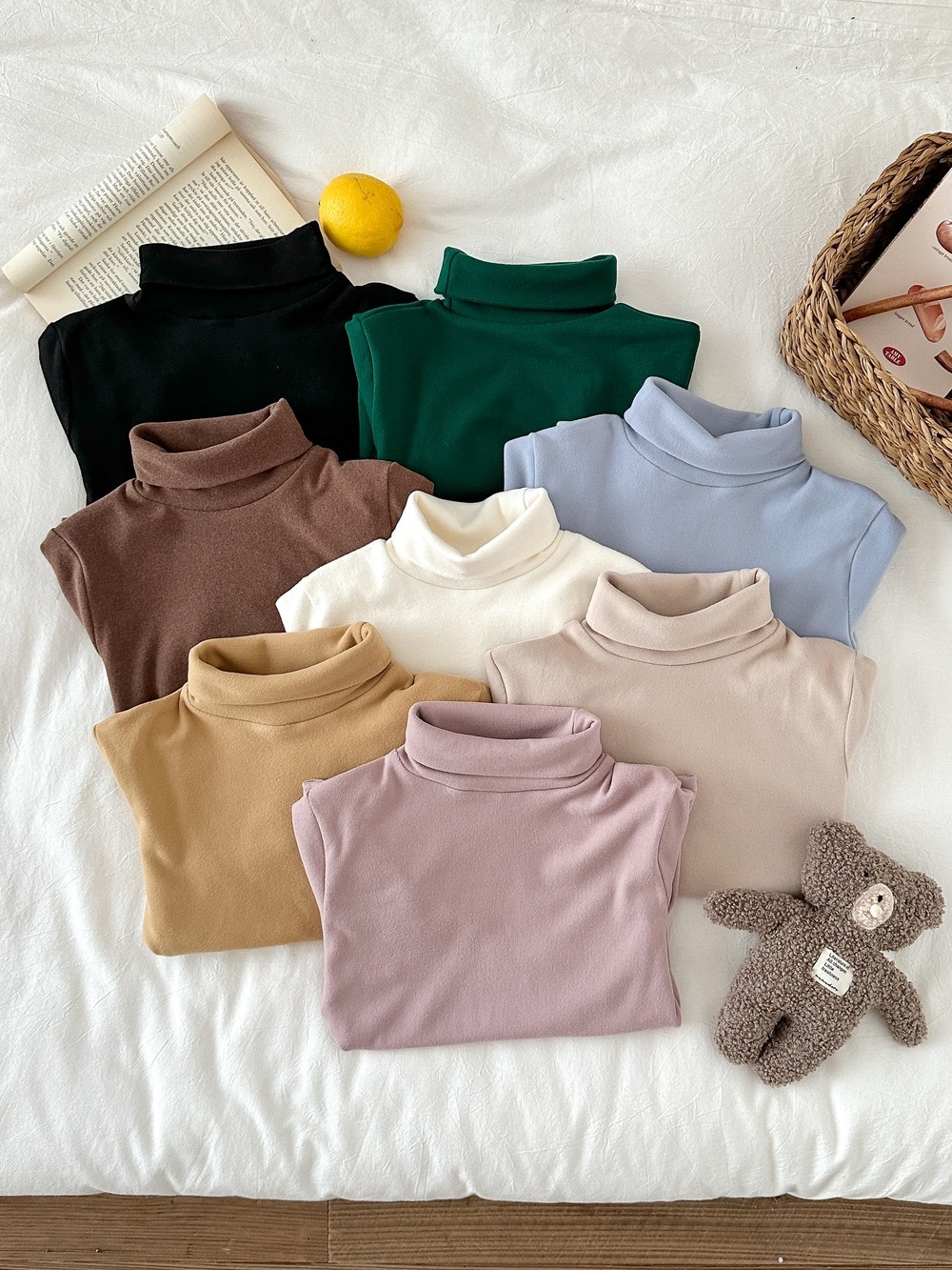 八色基礎純色半高領上衣
