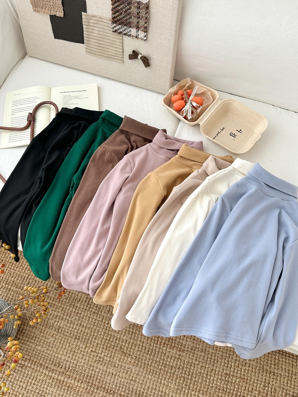 八色基礎純色半高領上衣