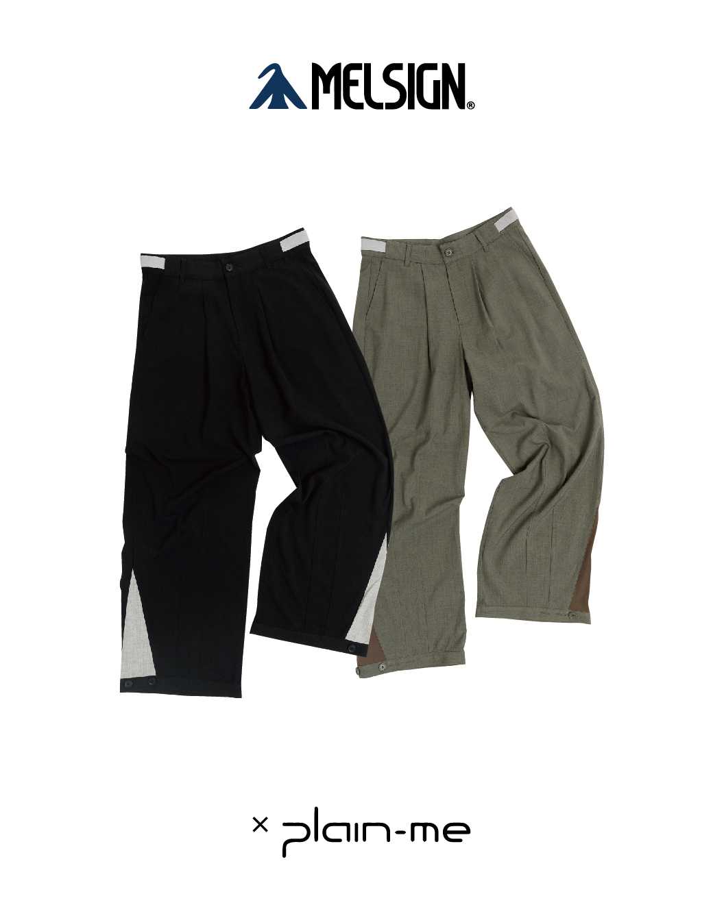 MELSIGN x plain-me 釦褶西料寬長褲 聯名款 黑/綠 25 A/W Meeting & Party Trousers