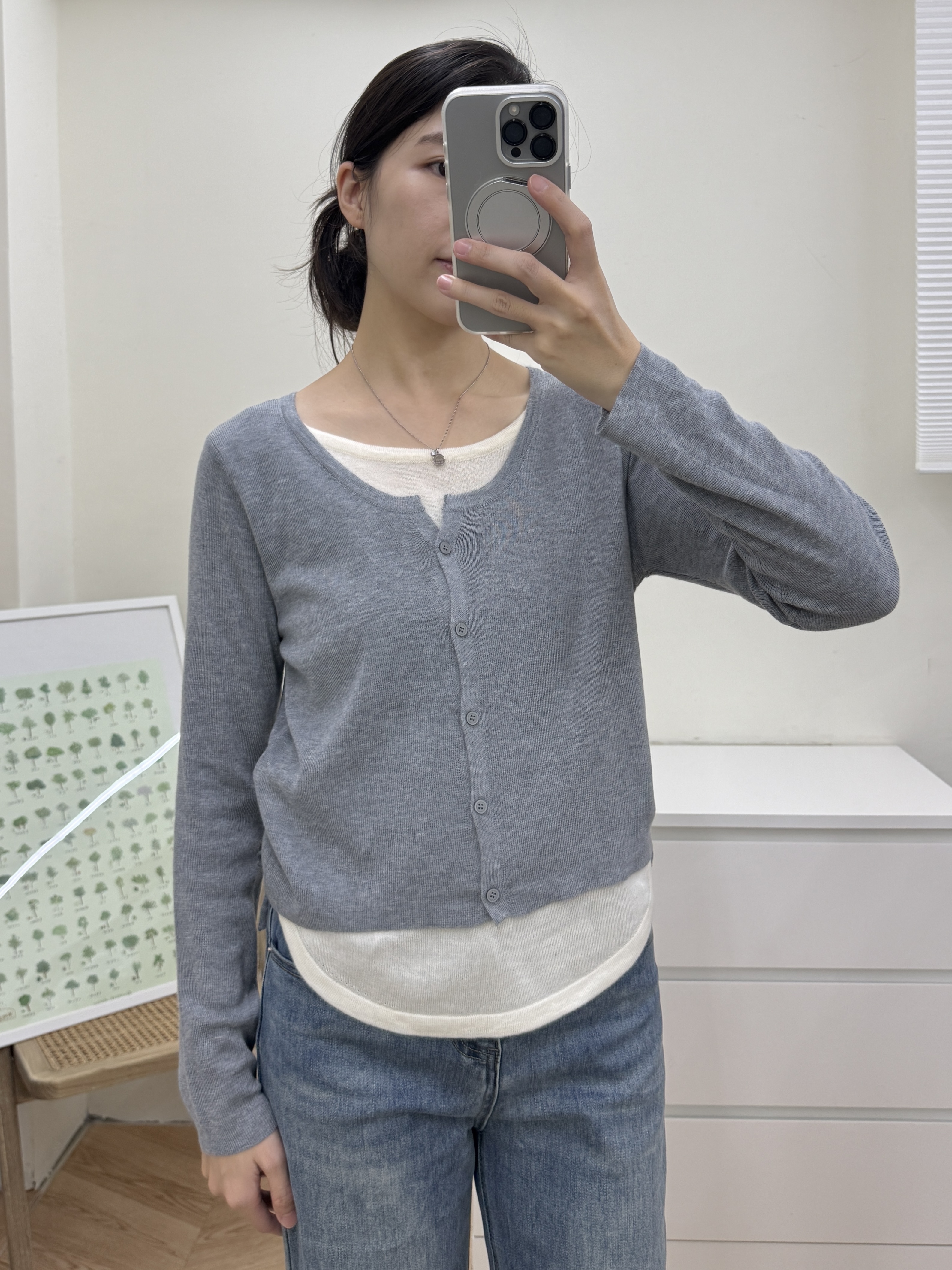 收腰針織假兩件上衣