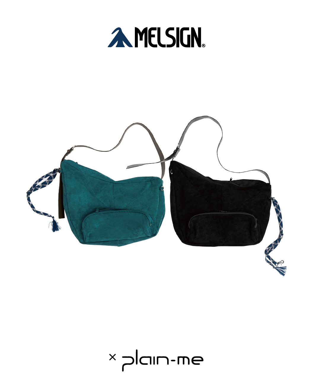 MELSIGN x plain-me 絨面皮感斜跨包 聯名款 黑/綠 25 A/W Carry Project Panel Bag