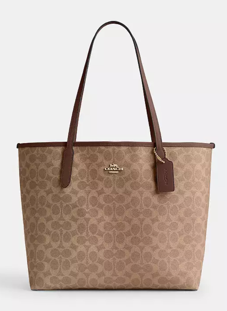 [U] COACH IM/TAN/BROWN CV976 CITY TOTE IN SIGNATURE CANVAS, 196395556588 (UCO121)