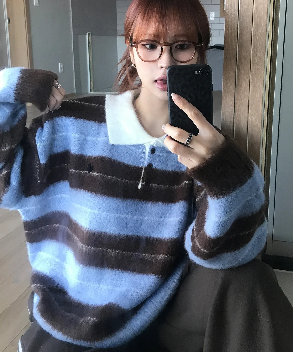 CHICKS Brushed Double-Stripe Collar Knit