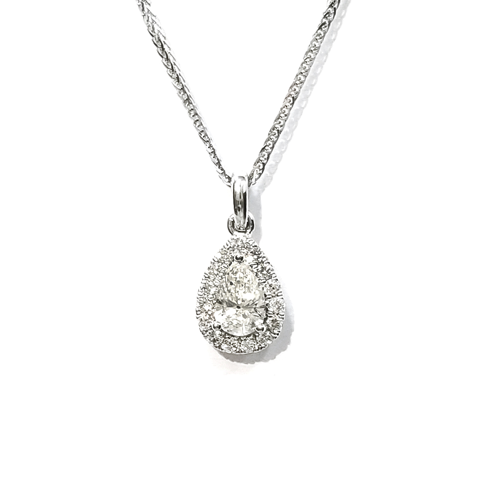 18K白金 實驗室培育鑽石梨形吊墜
