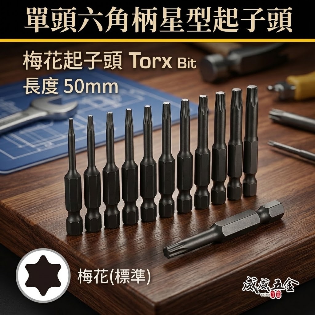 台灣製｜零售T6-T40 長度 50mm｜車修六角柄內星型起子頭 星型起子頭 單頭星型起子 起子機用六角星型