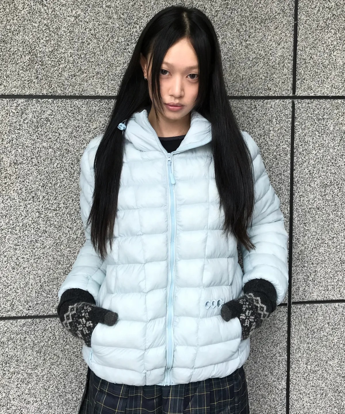 CHICKS Curved-Line Hooded Light Padding Jacket