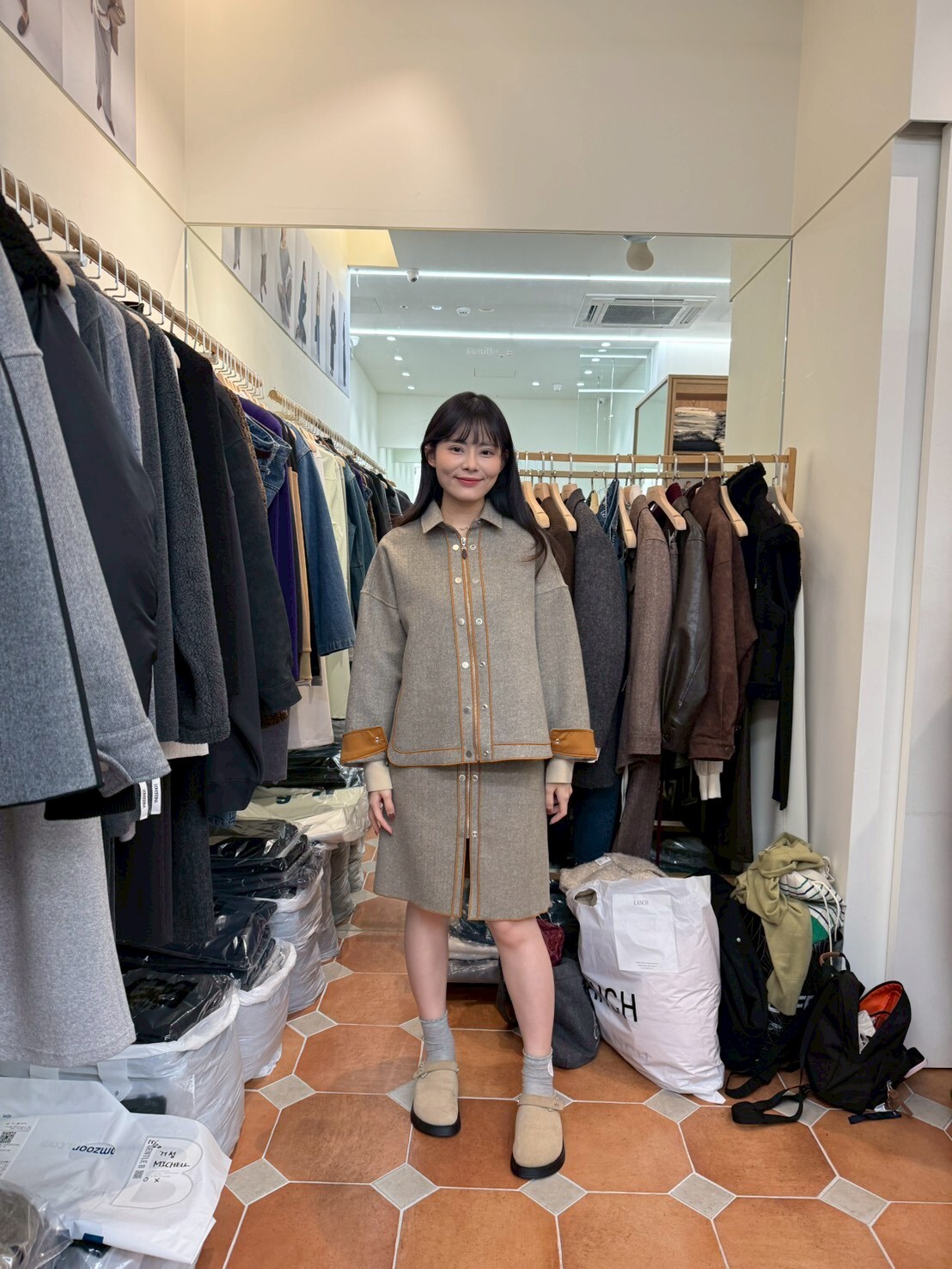 GB5211 拼色明車線拉鏈高腰短裙