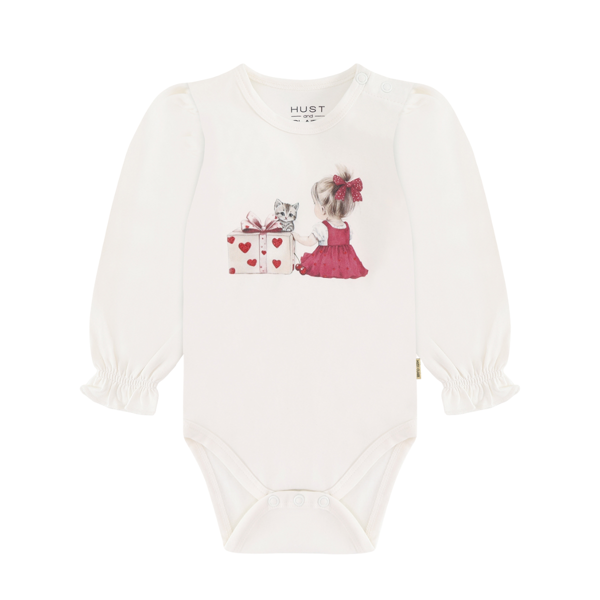 〖 Hust & Claire 〗米白女孩貓咪包屁衣