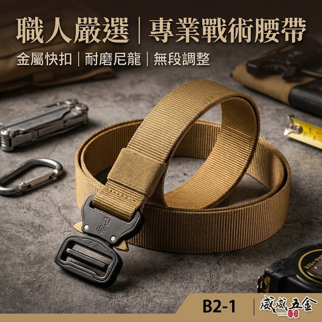 職人｜B2-1｜土黃色 S腰帶 快扣環S腰帶 金屬快扣式工作腰帶 快扣型工作腰帶 皮帶 工具袋用腰帶 窄版腰帶