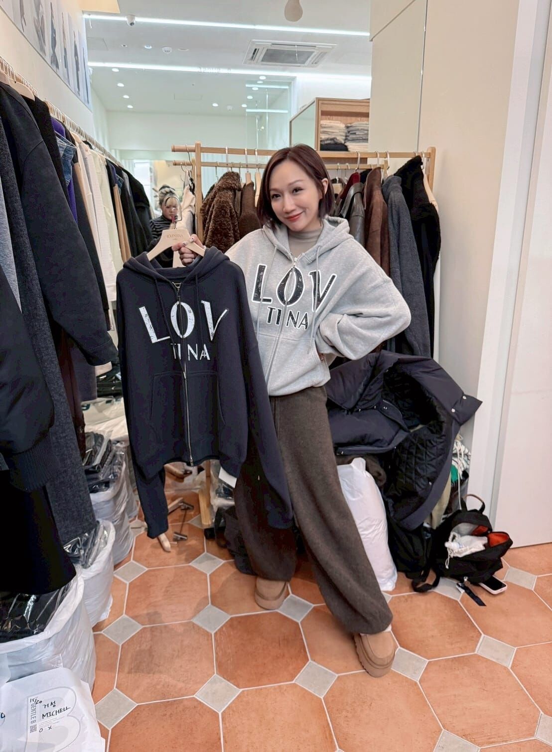 GB5202 LOV印花連帽衛衣拉鏈外套