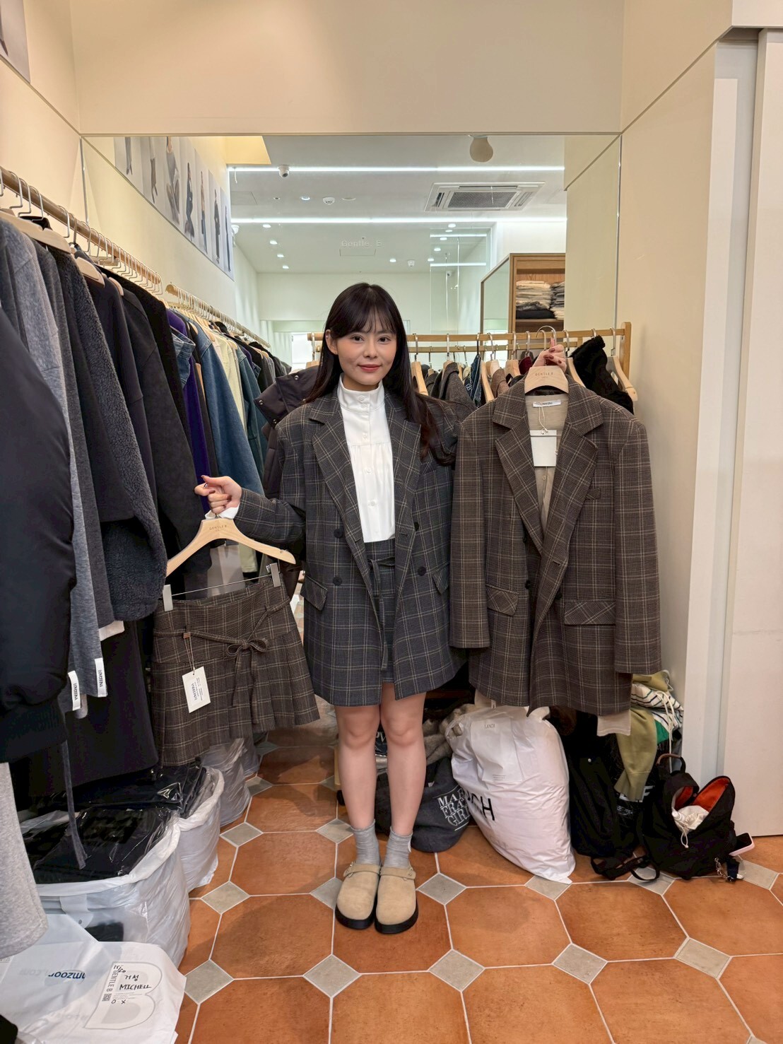 GB5237 冬日格仔雙排扣開領西裝外套