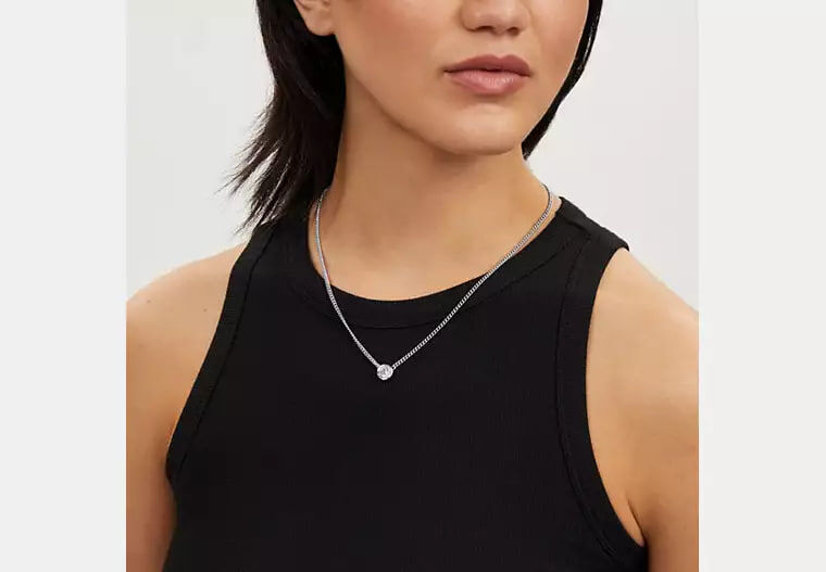 [U] COACH SILVER CT223 ROUND NECKLACE, 889295596487 (UCO174)