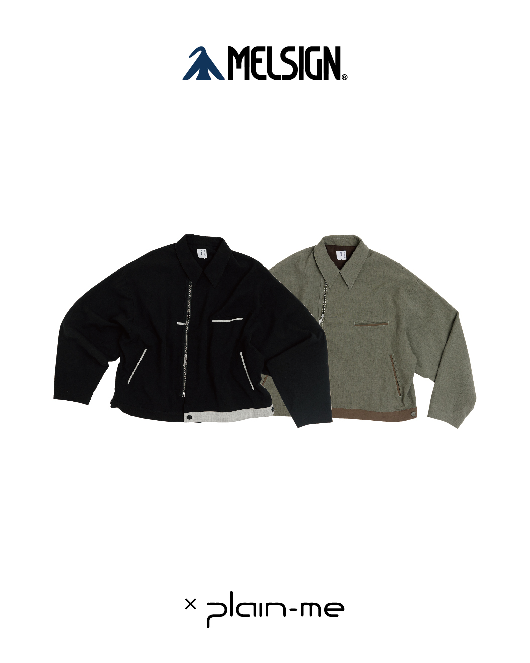 MELSIGN x plain-me 寬短拉鍊外套 聯名款 黑/綠 25 A/W Meeting & Party Cropped Jacket