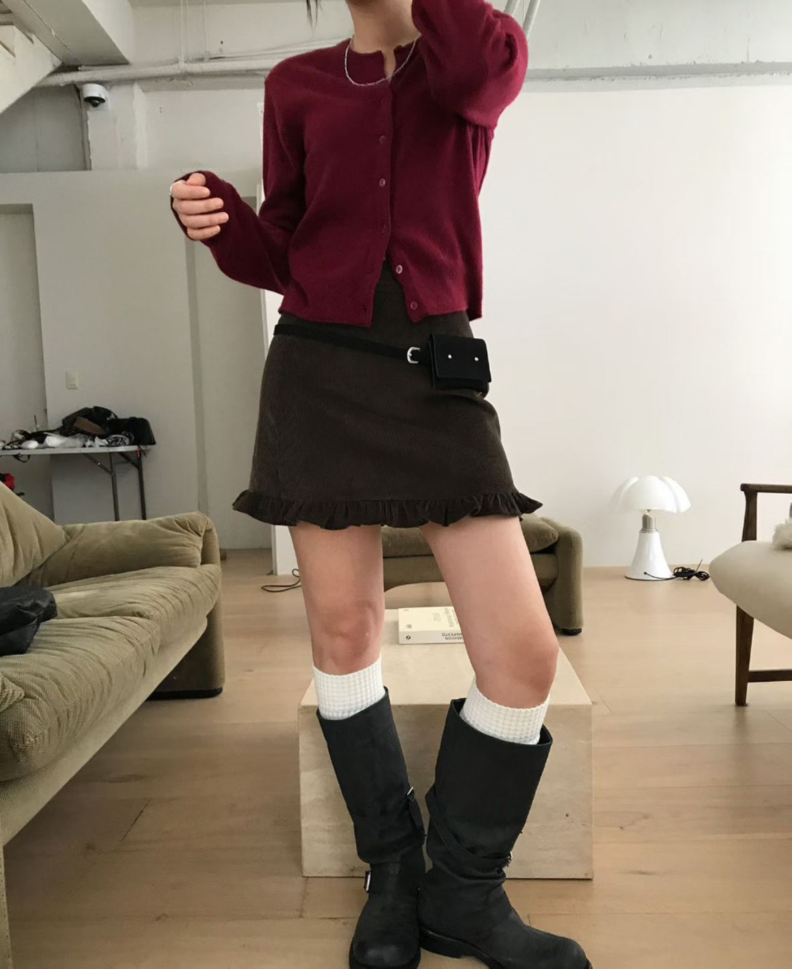 燈芯絨荷葉短裙