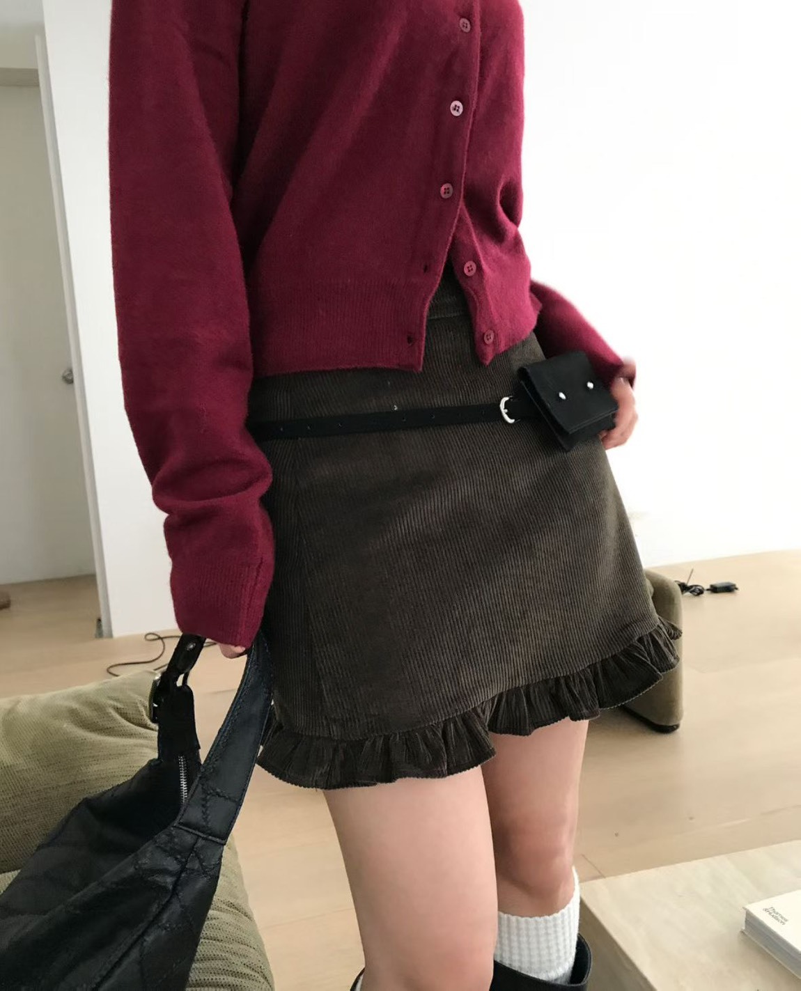 燈芯絨荷葉短裙