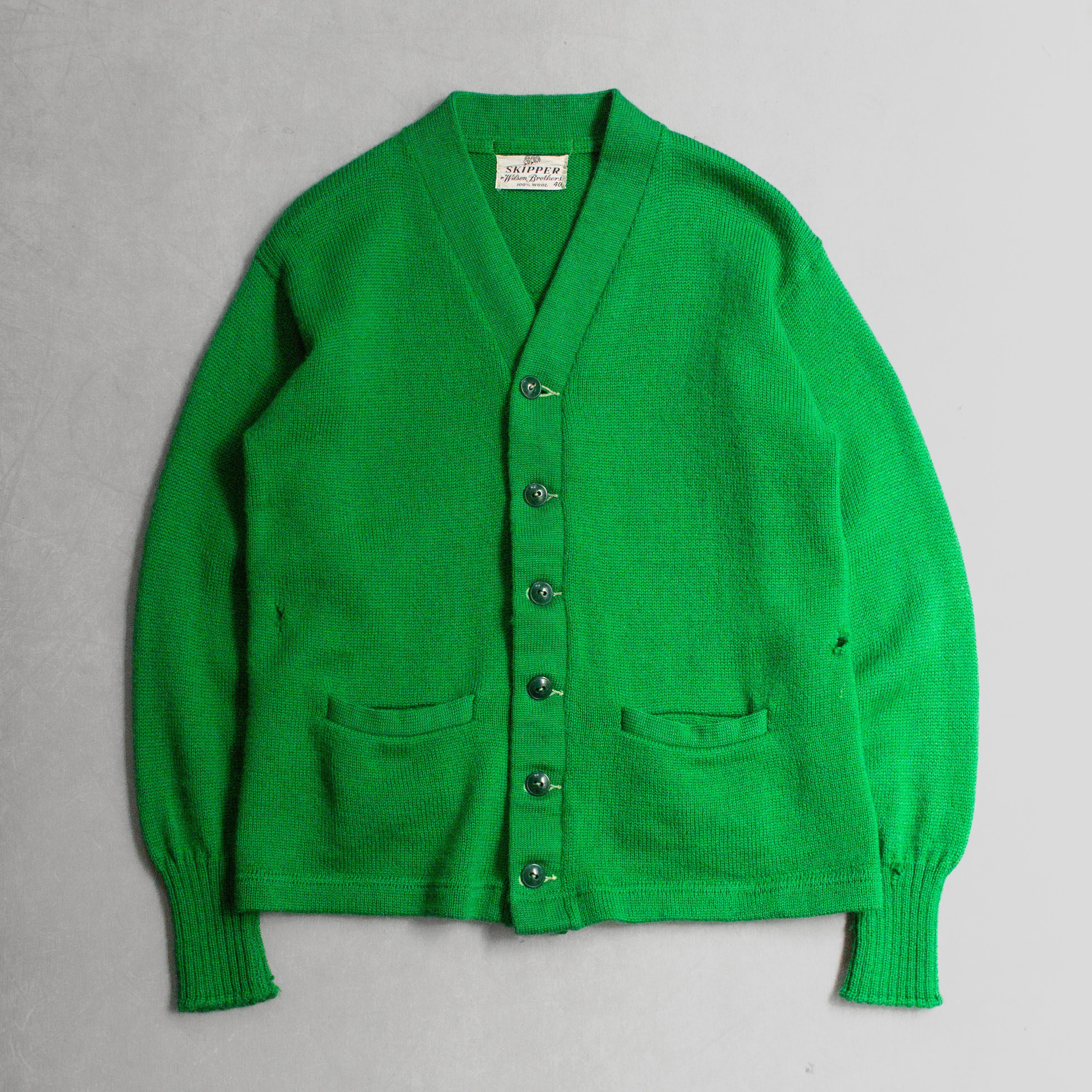 50S SKIPPER VARSITY CARDIGAN 美國製 草綠 素面 羊毛 校隊 開襟 針織毛衣