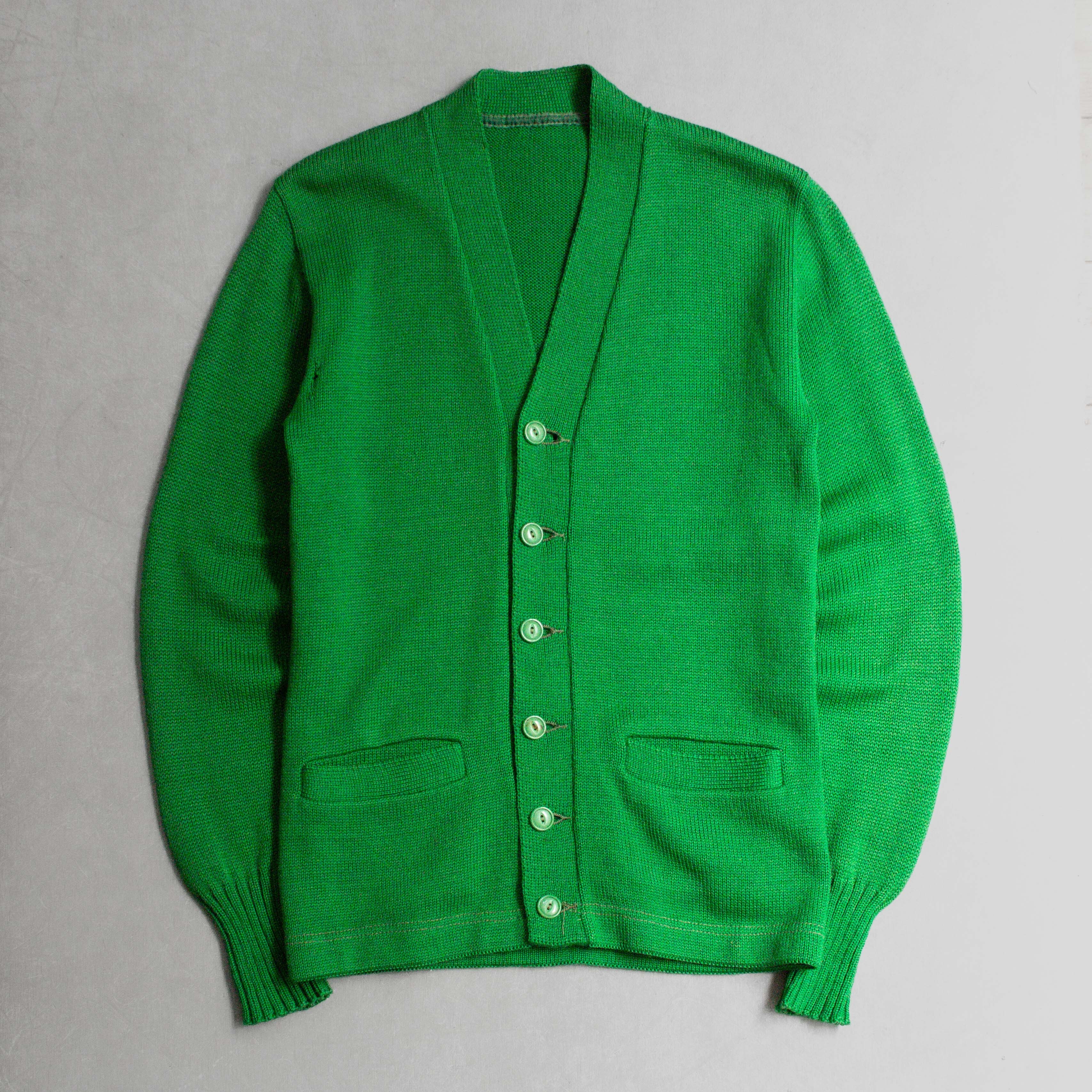 50-60S VINTAGE VARSITY CARDIGAN 美國 草綠 素面 校隊 開襟 針織毛衣