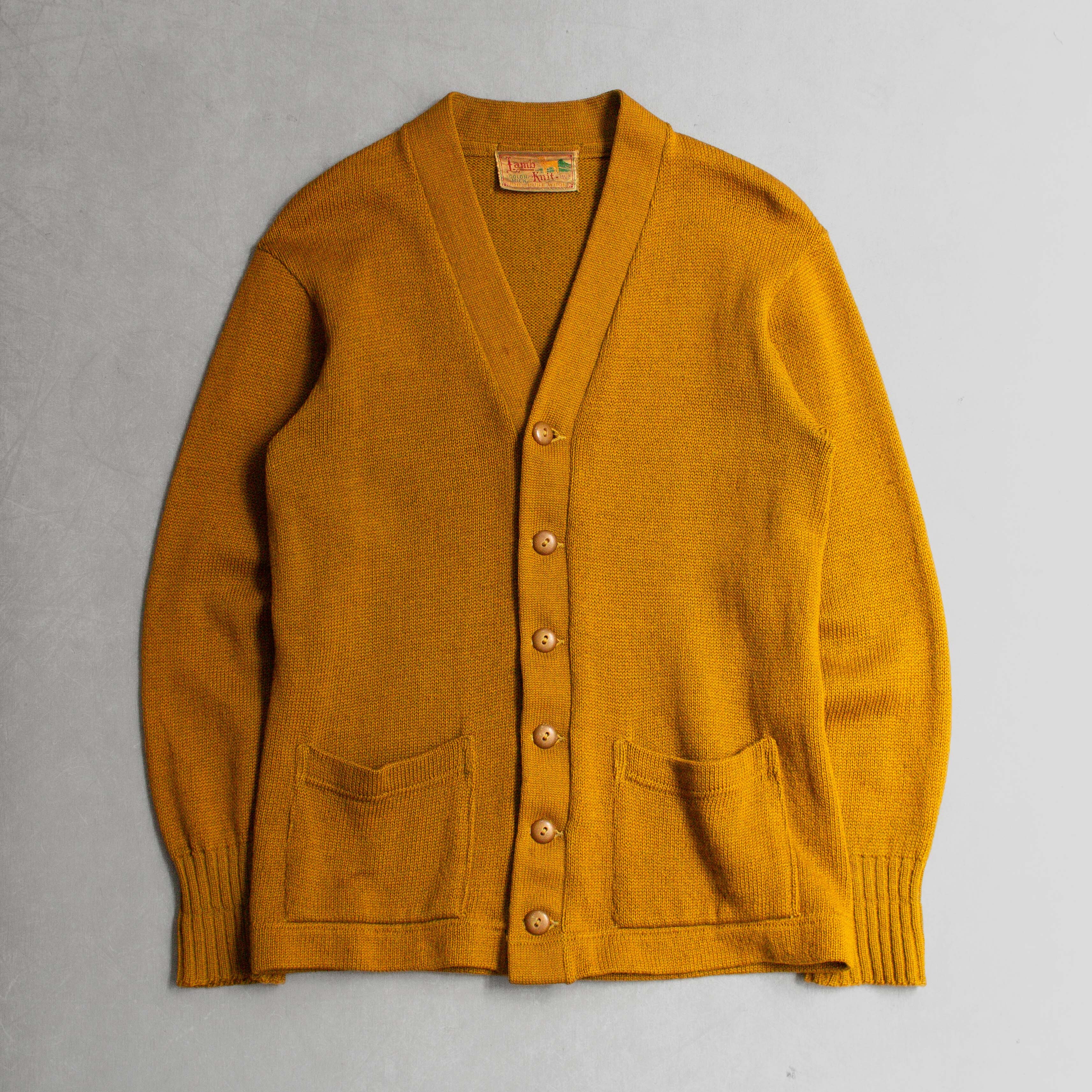 50S LAMB KNIT VARSITY CARDIGAN 美國製 芥黃 羊毛 校隊 開襟 針織毛衣