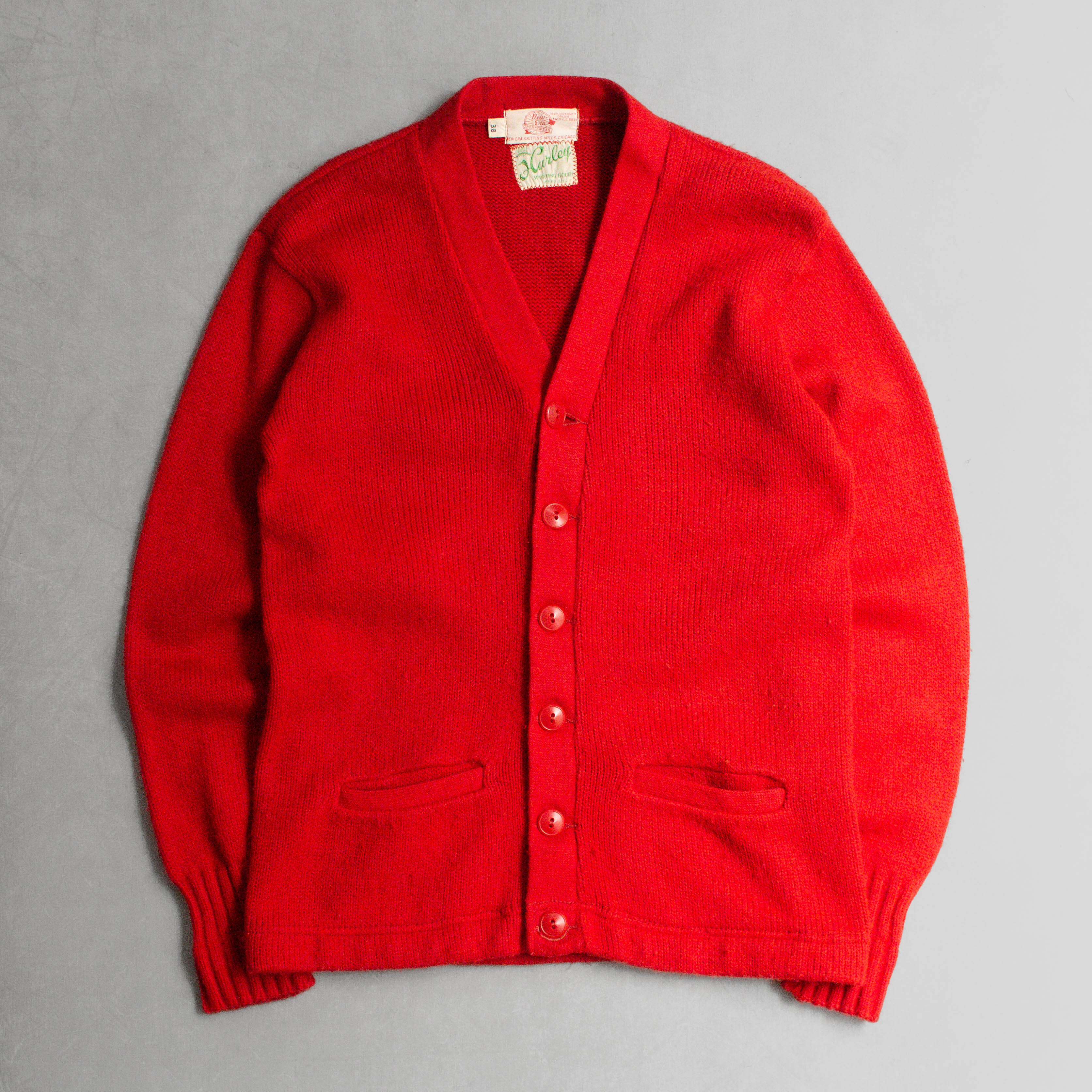 50S NEW ERA VARSITY CARDIGAN 美國製 紅色 素面 羊毛 校隊 開襟 針織毛衣