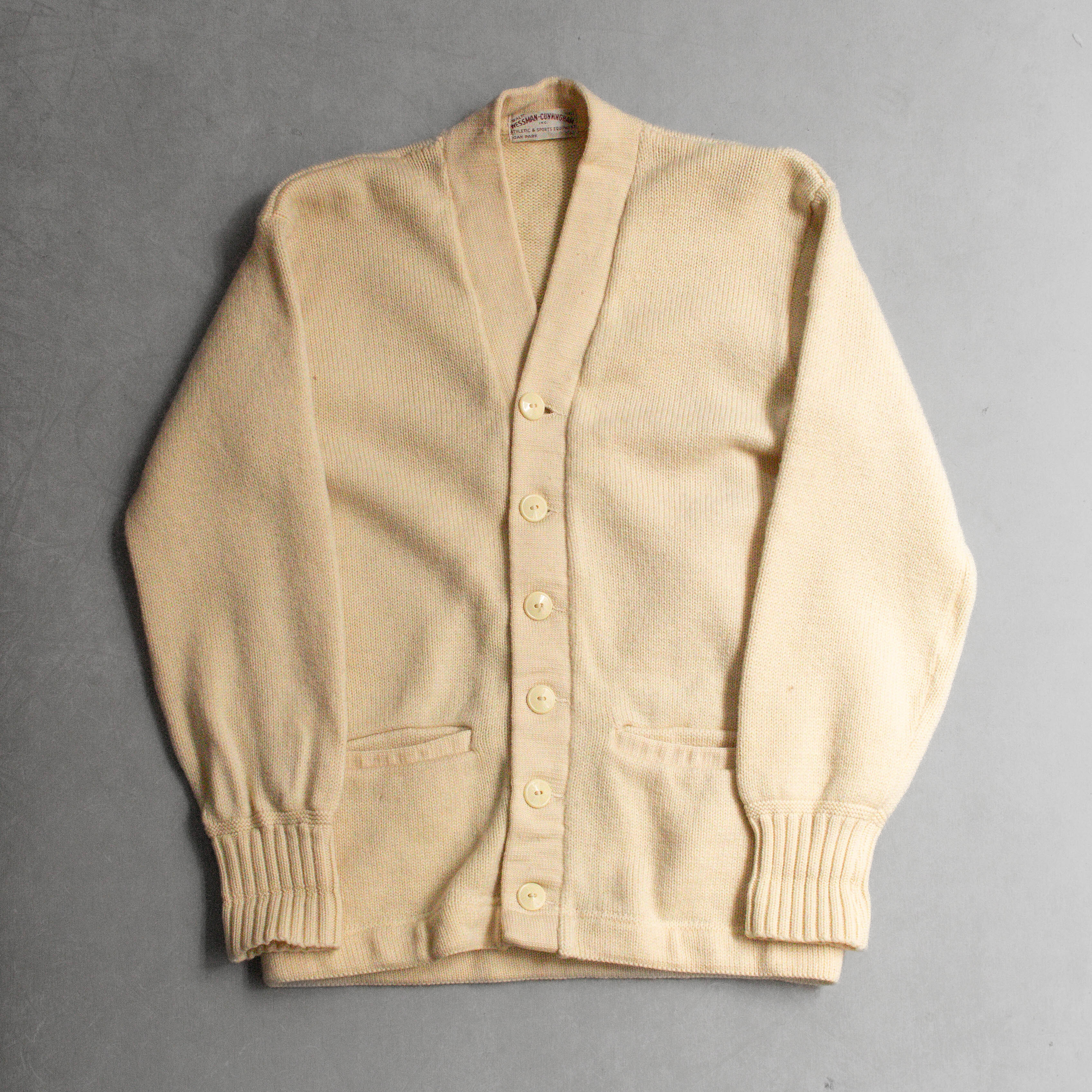 50-60S WESSMAN VARSITY CARDIGAN 美國製 米白 素面 校隊 開襟 針織毛衣