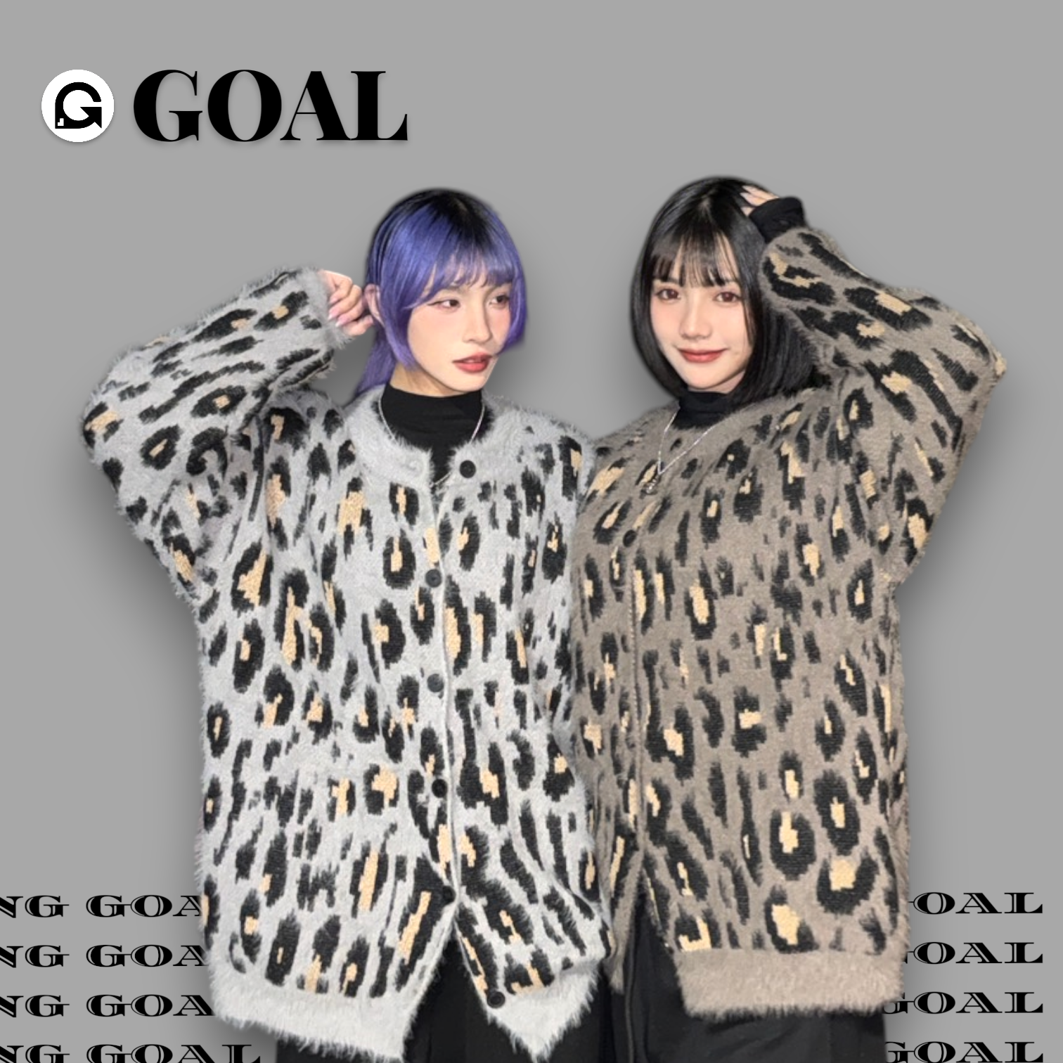 (GOAL) 美式復古豹紋 開襟毛衣 鈕扣外套 6076