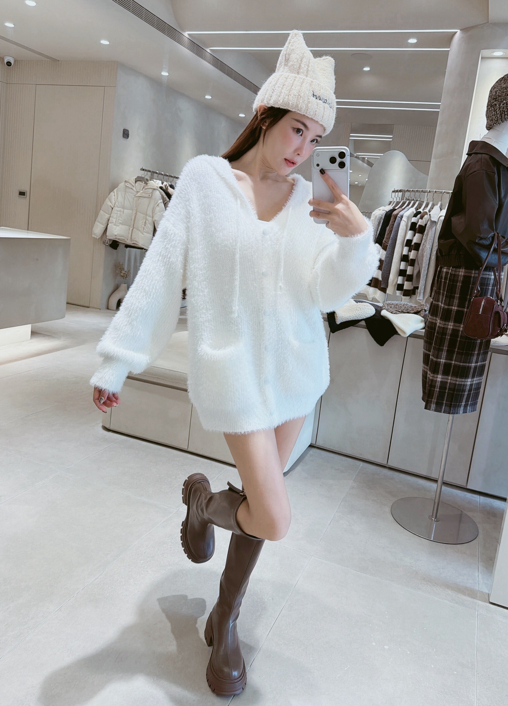 海毛連帽口袋排釦外套