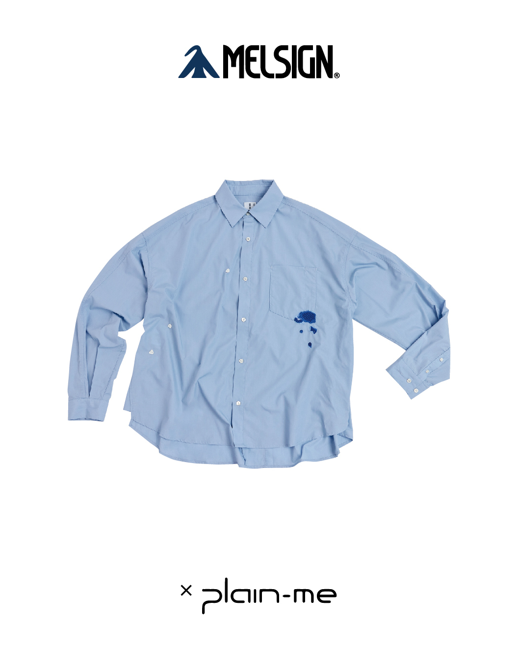 MELSIGN x plain-me 電繡長袖襯衫 聯名款 藍 25 A/W Stain Trim Pocket Shirt