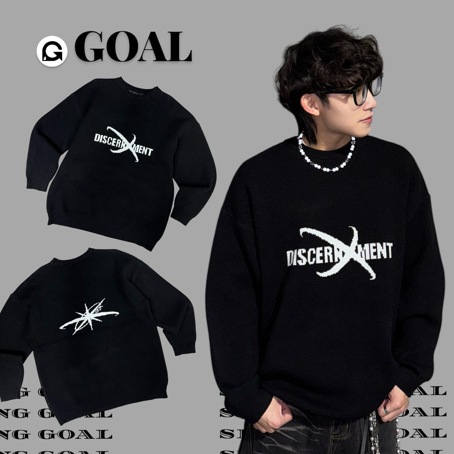 (GOAL) DCM 十字星 字體 鬆軟 針織毛衣