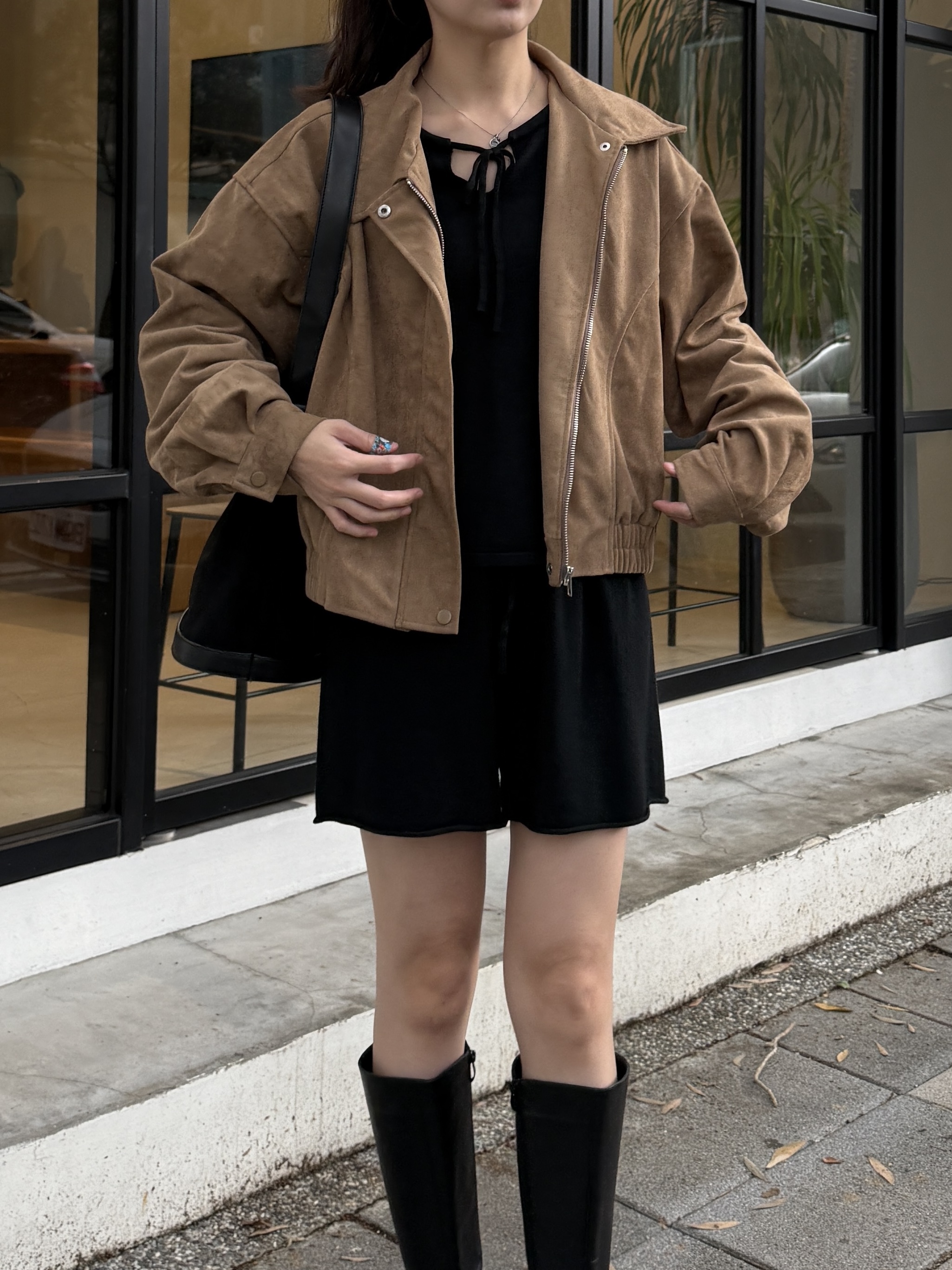 麂皮率性拉鍊外套