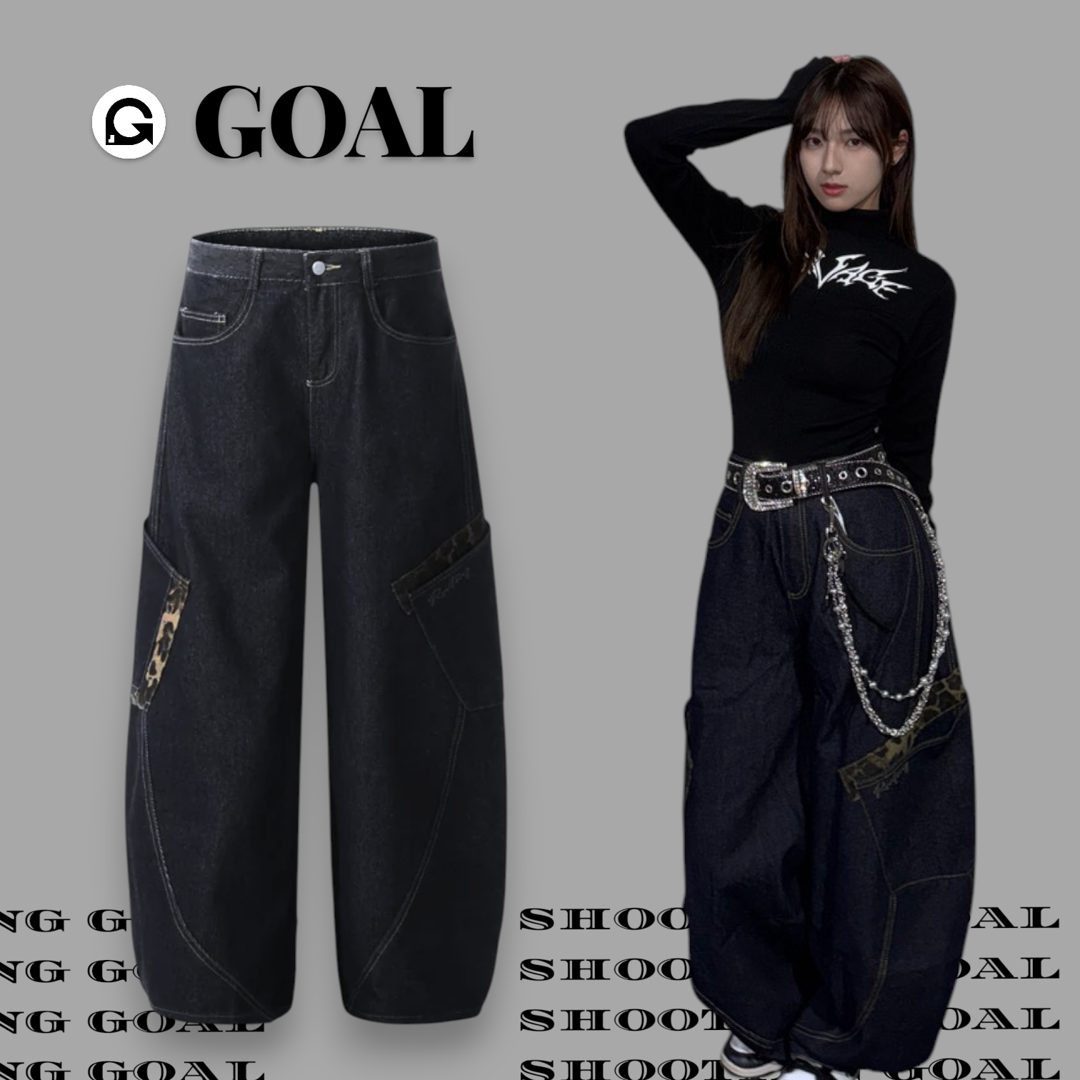 (GOAL) 美式復古豹紋彎刀褲 FIVE7648