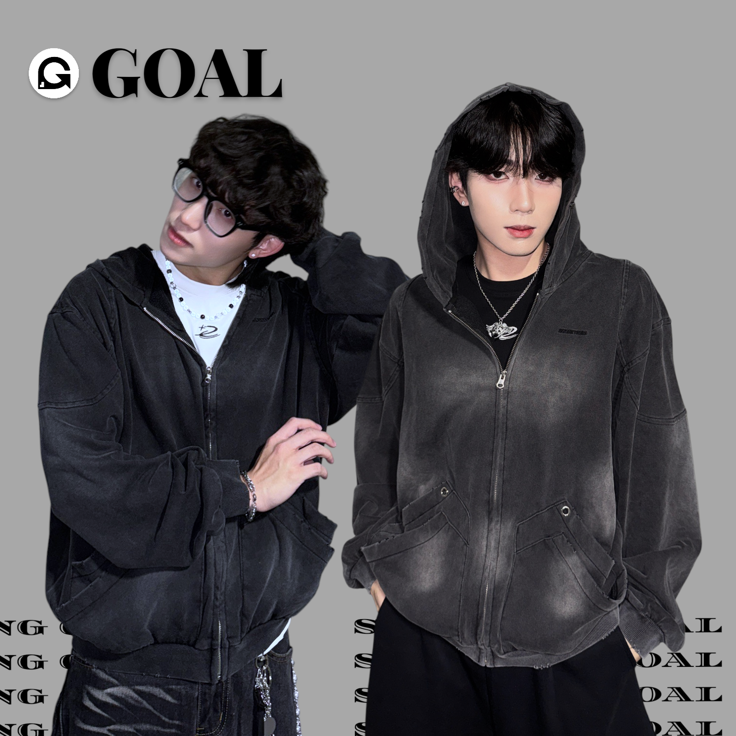 (GOAL) 美式復古做舊連帽外套 aw6837