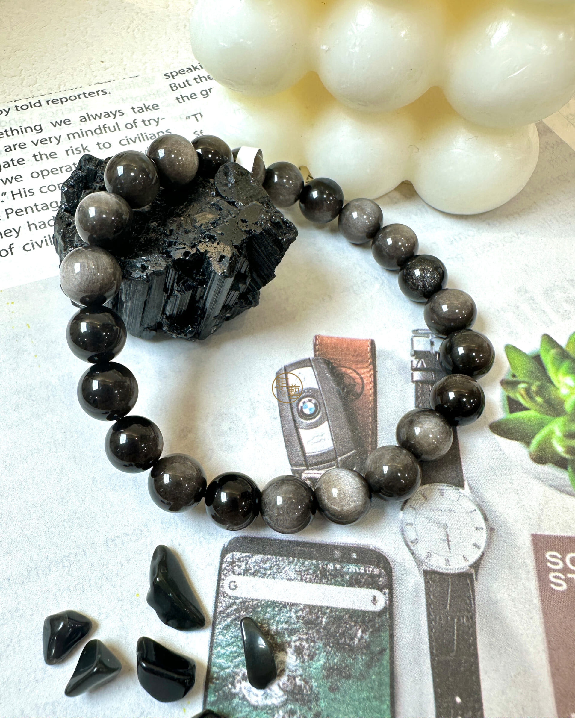 銀曜石手串8-14mm｜銀色光斑・強效防護・穩定情緒