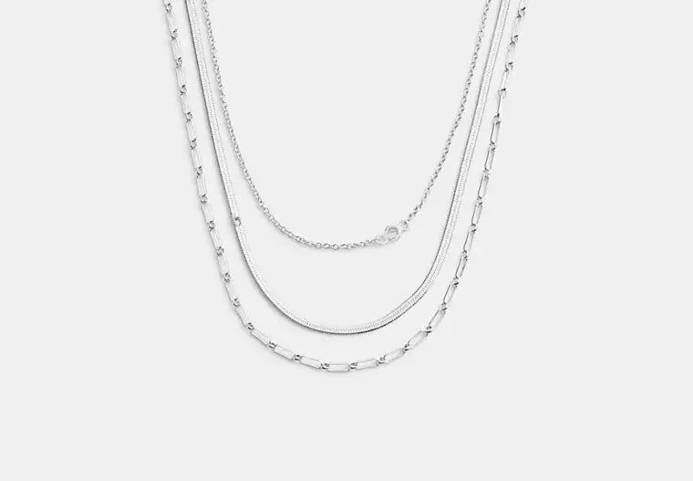 [U] COACH SILVER CAD37 LAYERED CHAIN NECKLACE, 889295653074 (UCO180)
