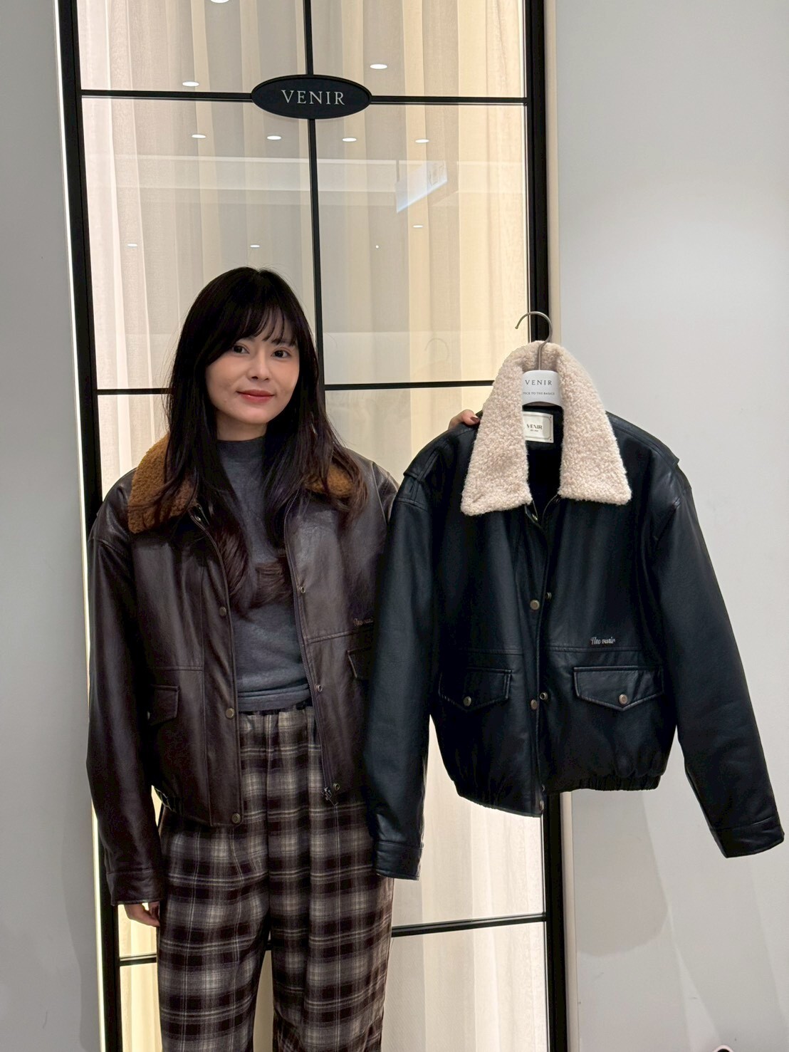 VR5228 毛絨內裡PU皮機車外套