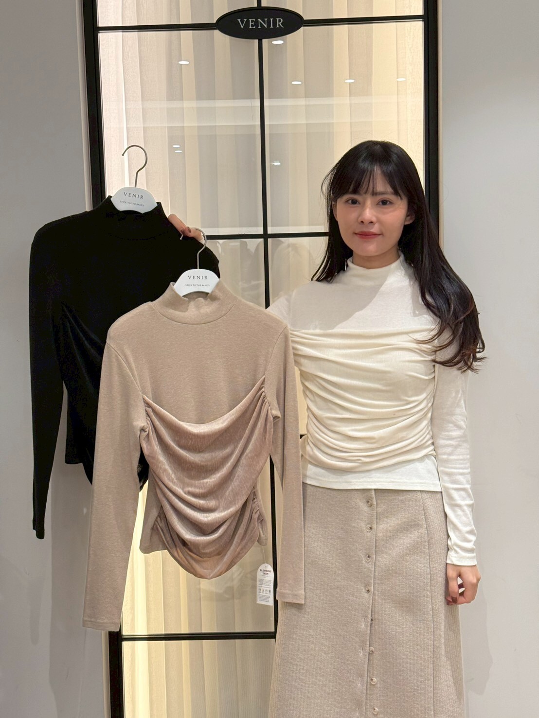 VR5221 天鵝絨拼摺高領上衣