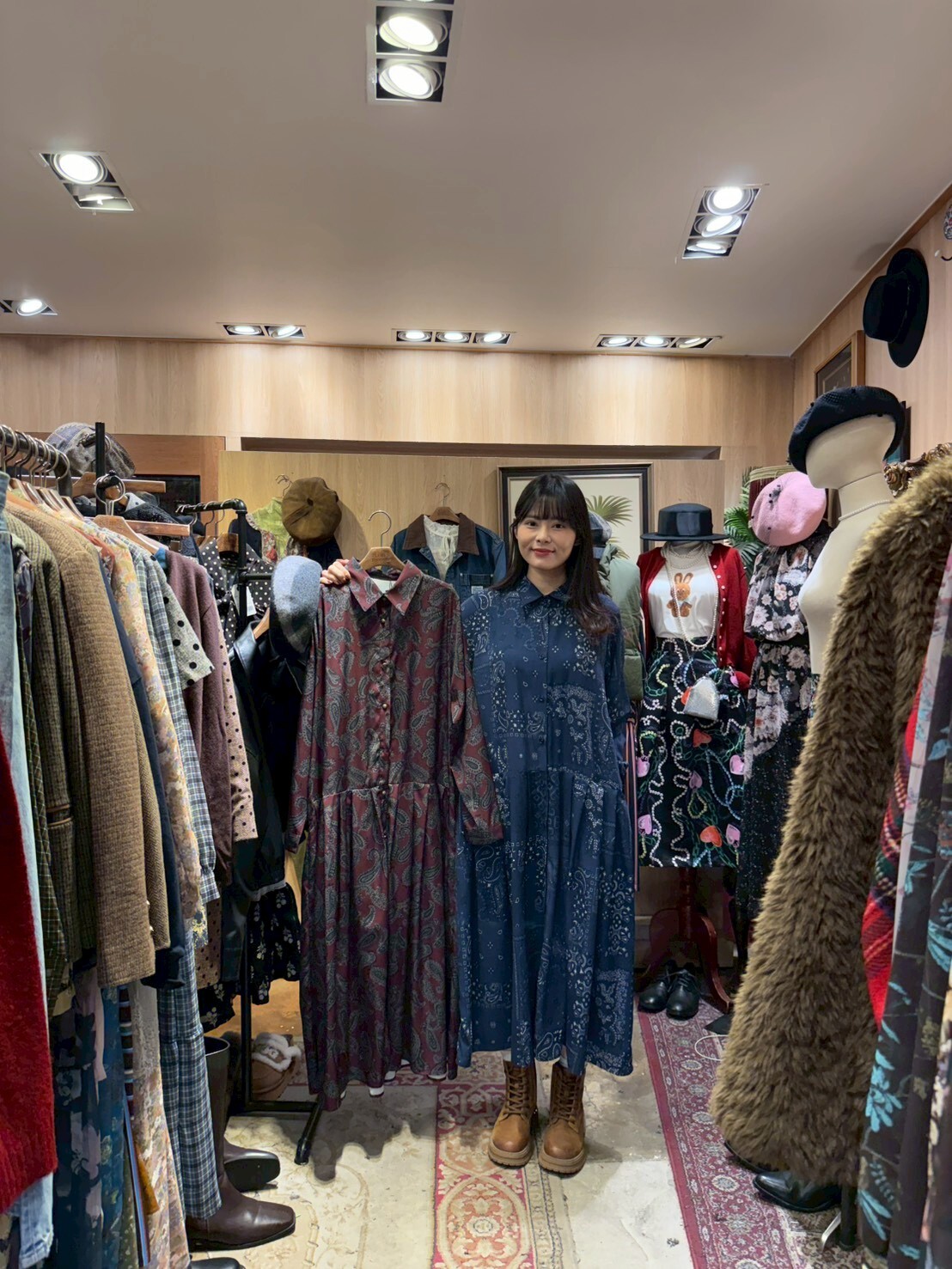 KM5210 藍色印花長袖連衣裙