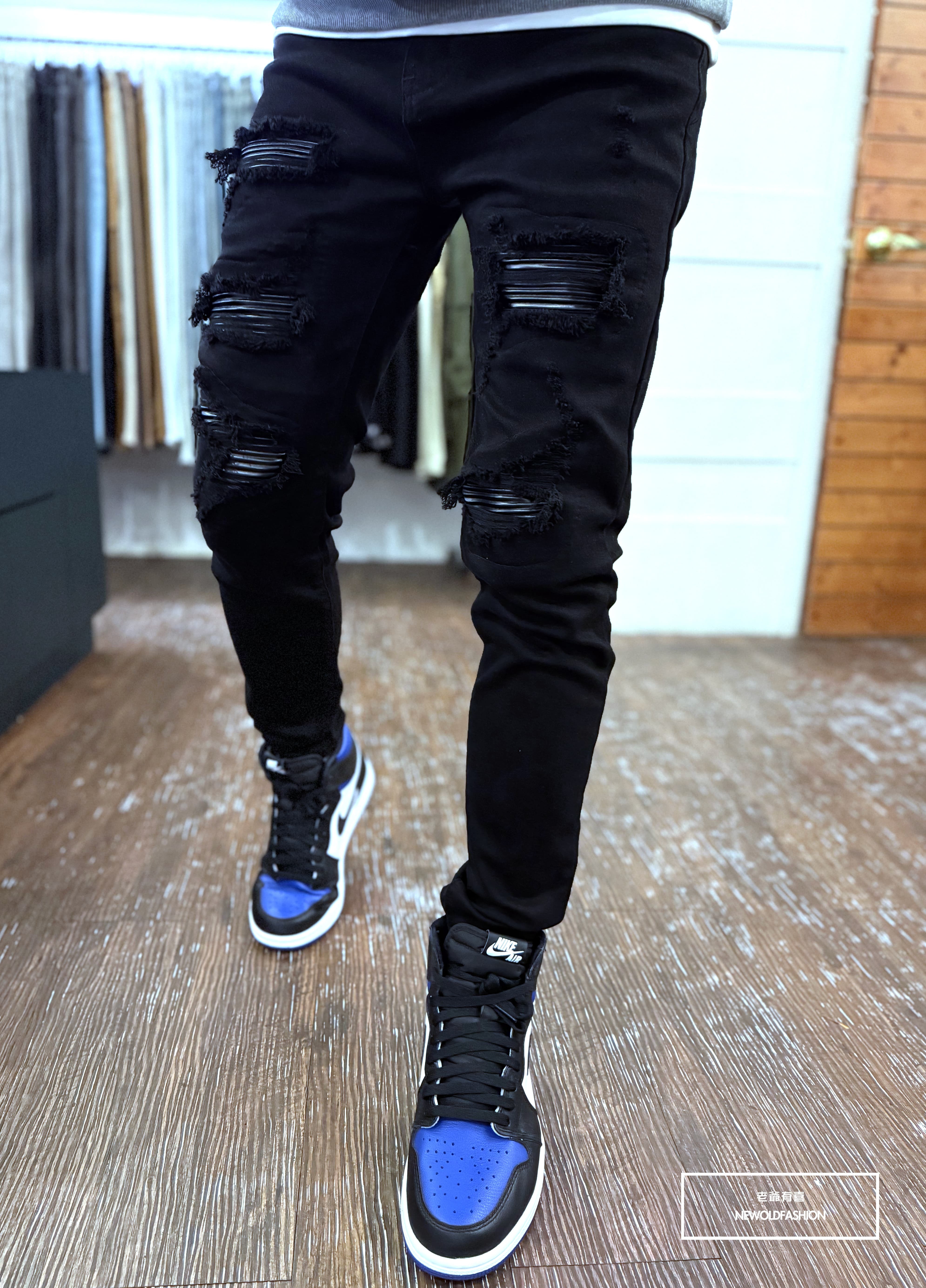 『新品上市』重磅闇黑皮革破壞小直筒(NOF25111120)