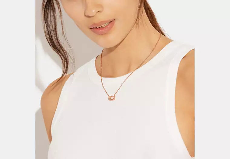 [U] COACH ROSEGOLD 91433 PAVE SIGNATURE NECKLACE, 889295384633 (UCO183)