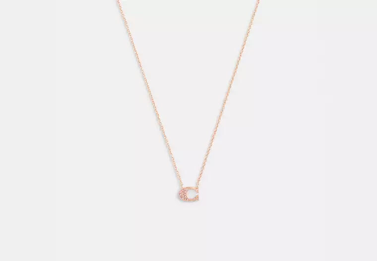 [U] COACH ROSEGOLD 91433 PAVE SIGNATURE NECKLACE, 889295384633 (UCO183)